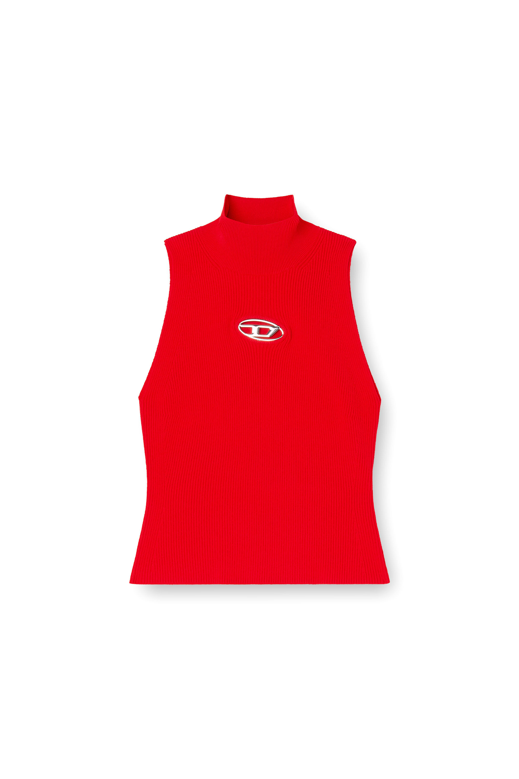 Diesel - M-ONERVAX-TOP, Woman's Ribbed-knit turtleneck top in Red - 2