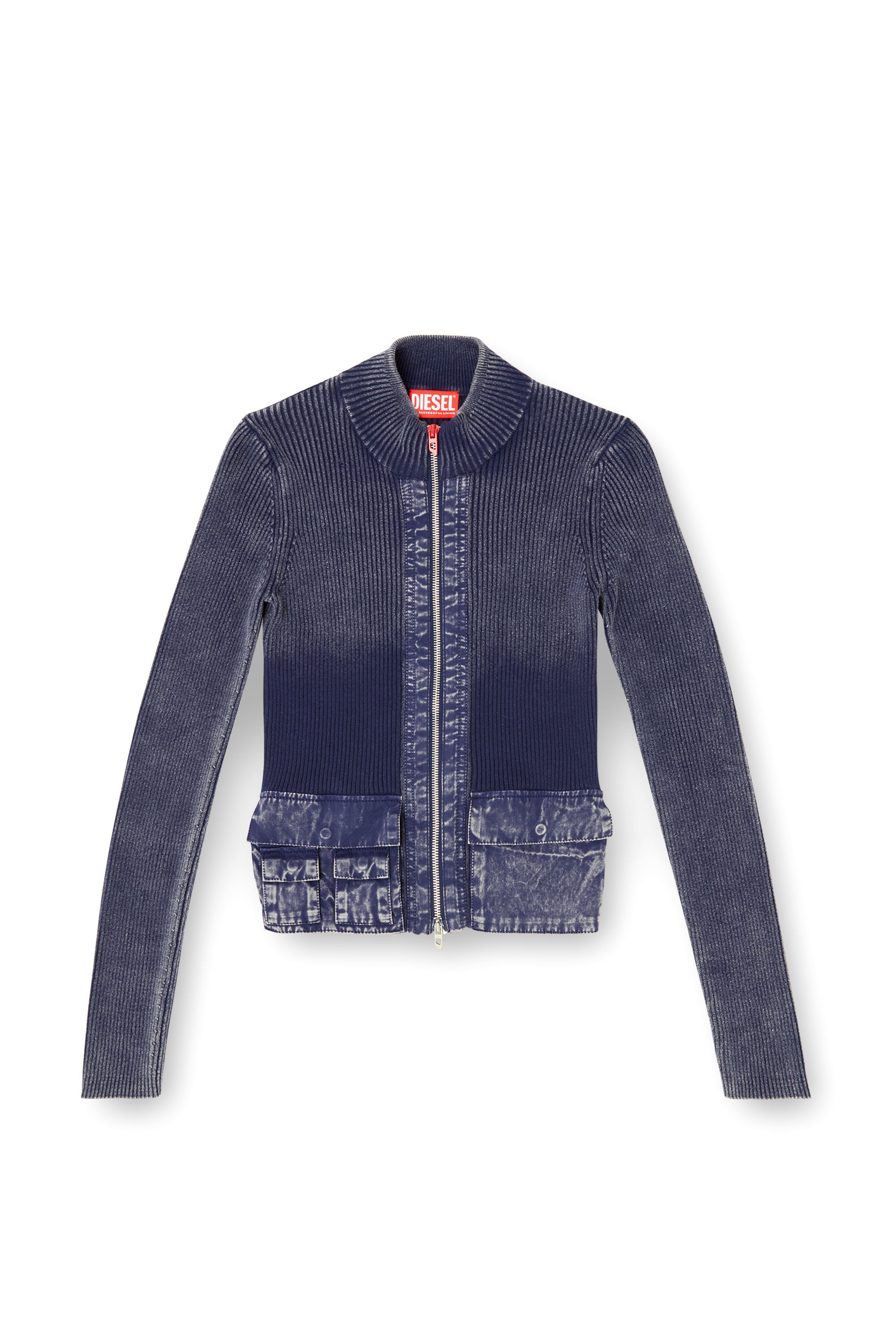 Diesel - M-MELISSA, Woman's Zip-up cardigan with denim cargo pockets in Blue - 2