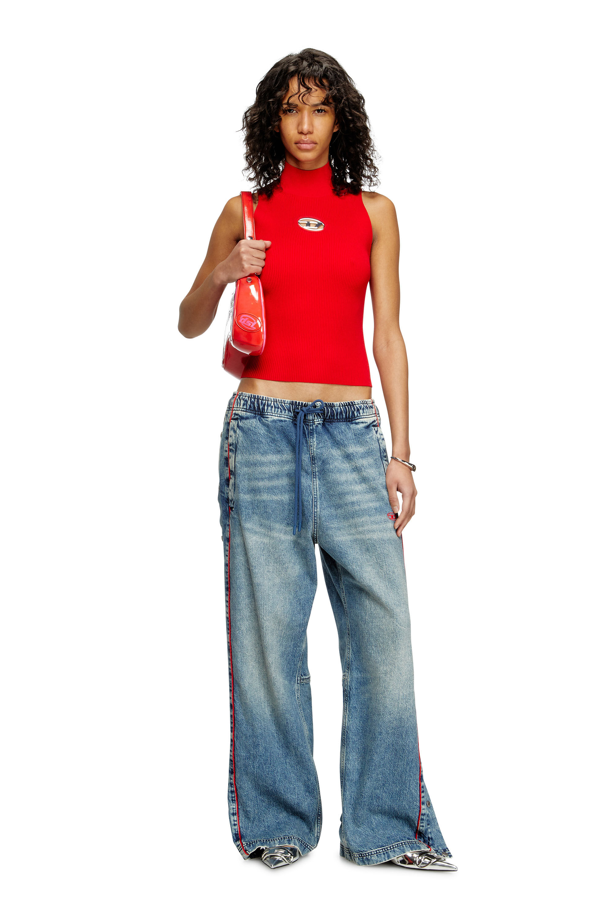 Diesel - M-ONERVAX-TOP, Woman's Ribbed-knit turtleneck top in Red - 1