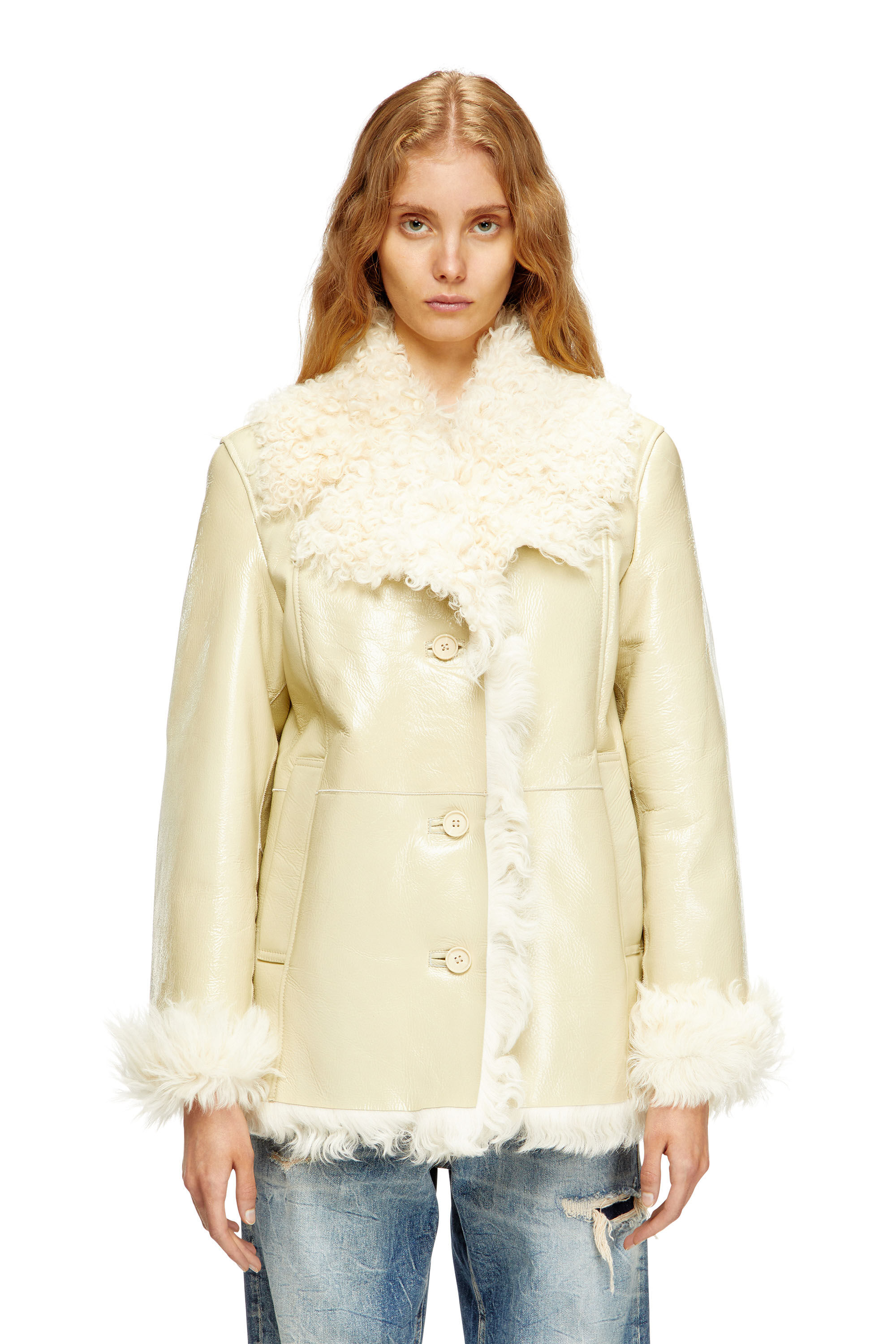 Diesel - L-ACONIC, Woman's Patent shearling jacket in null - 3