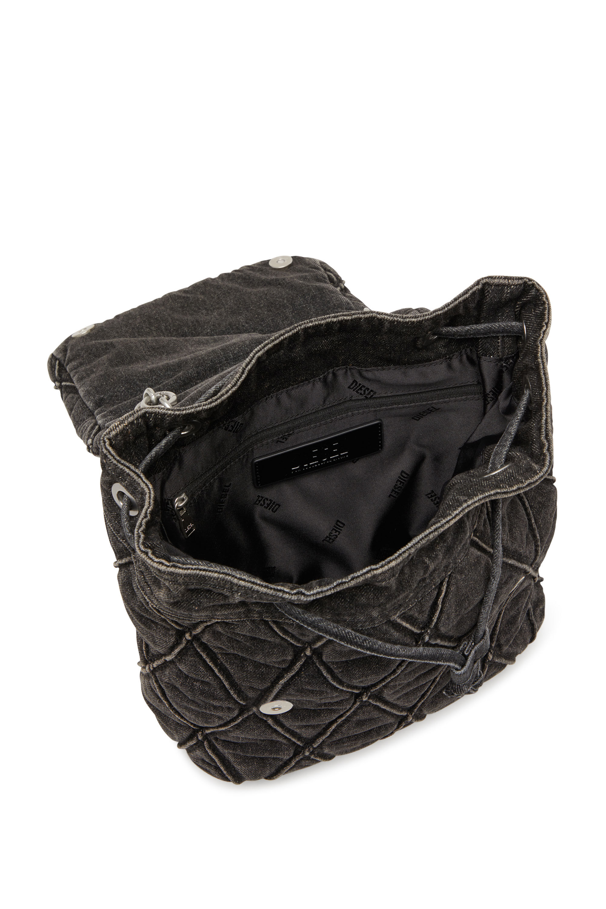Diesel - CHARM-D BACKPACK S, Woman's Charm-D S-Backpack in Argyle quilted denim in Black - 2