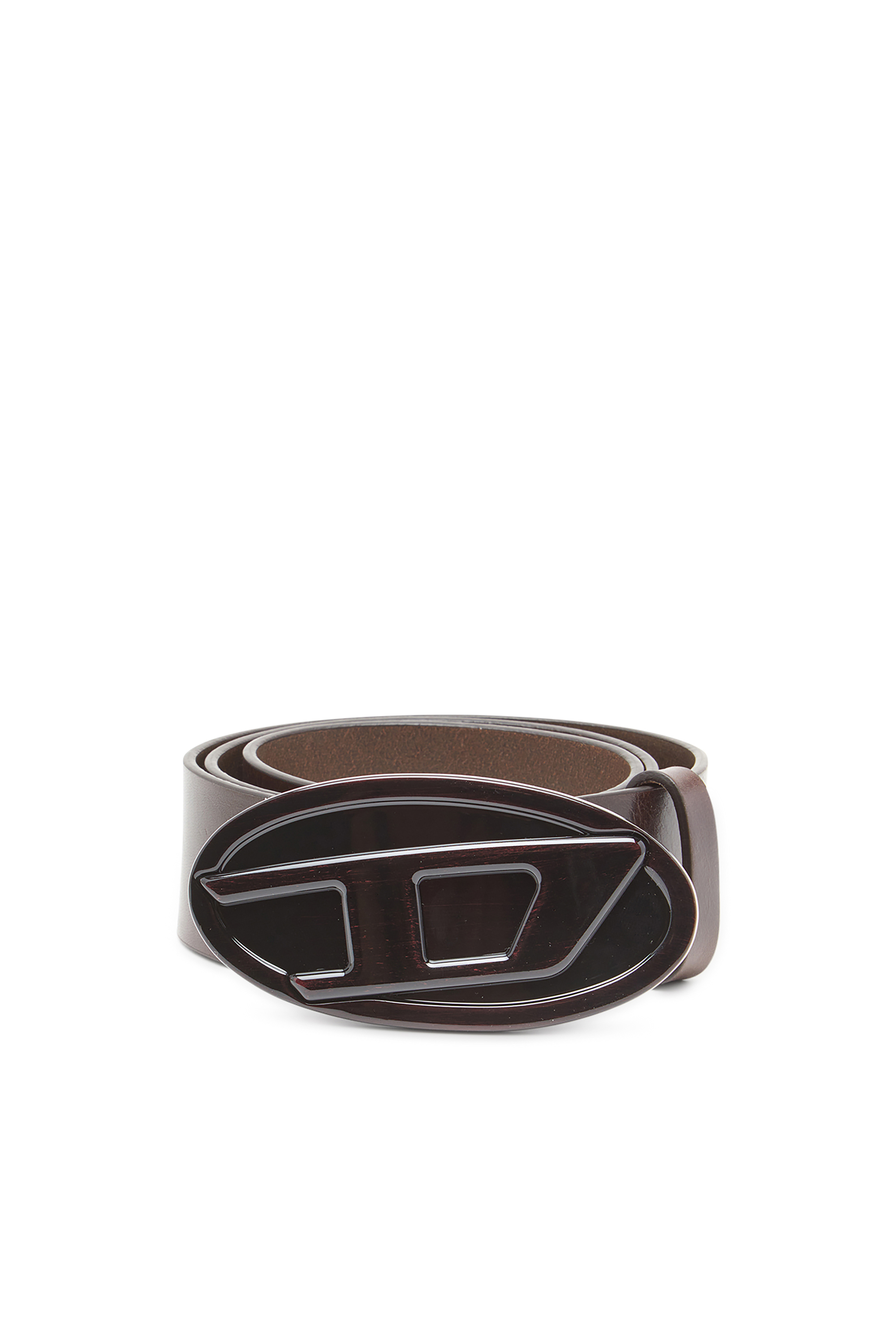 Diesel - B-1DR 2.0, Woman's 4cm leather belt with glossy Oval D buckle in Brown - 2