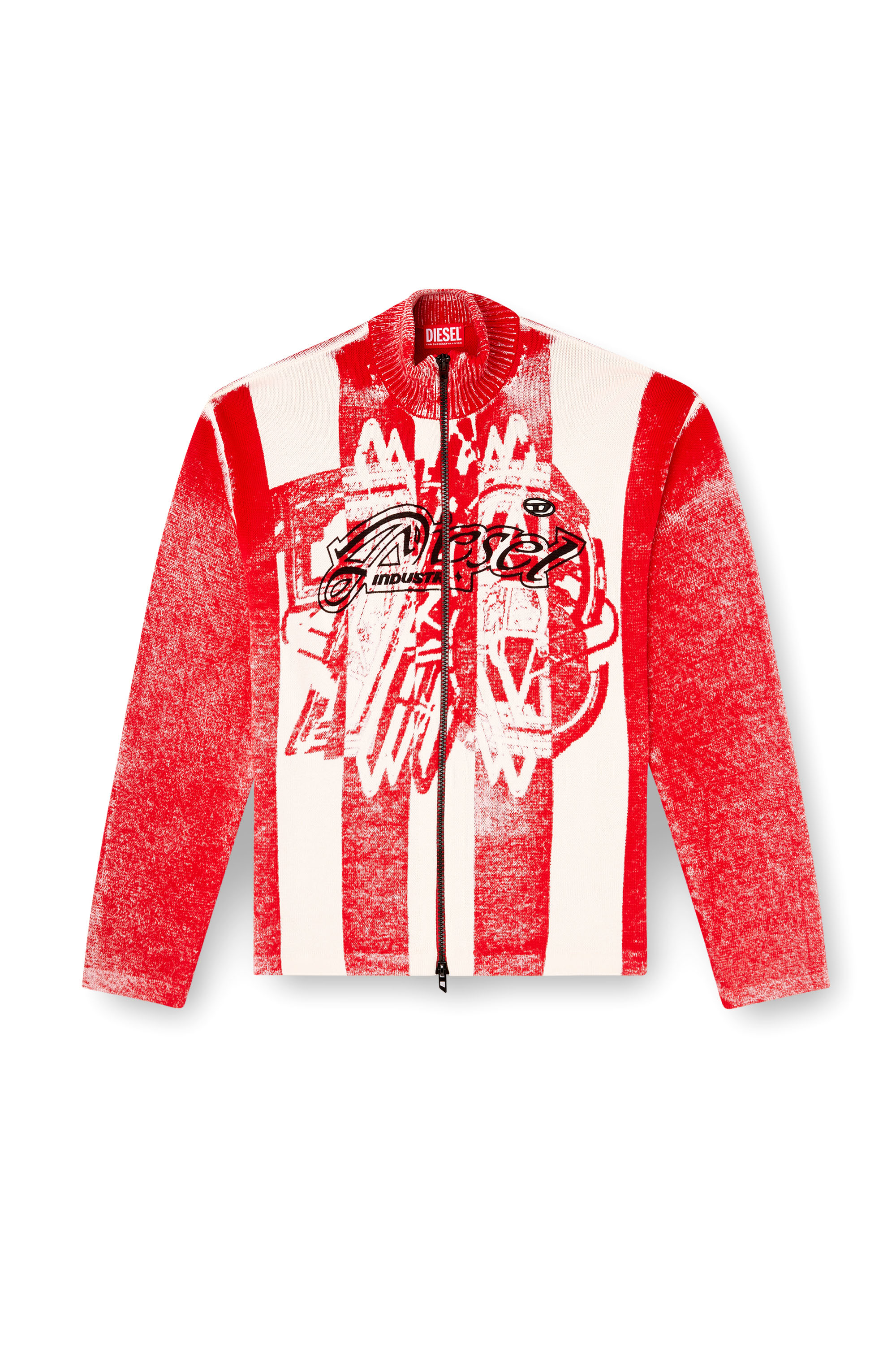 Diesel - K-OLIBA-JKT, Man's Inside-print striped zipped cardigan in Red/White - 3