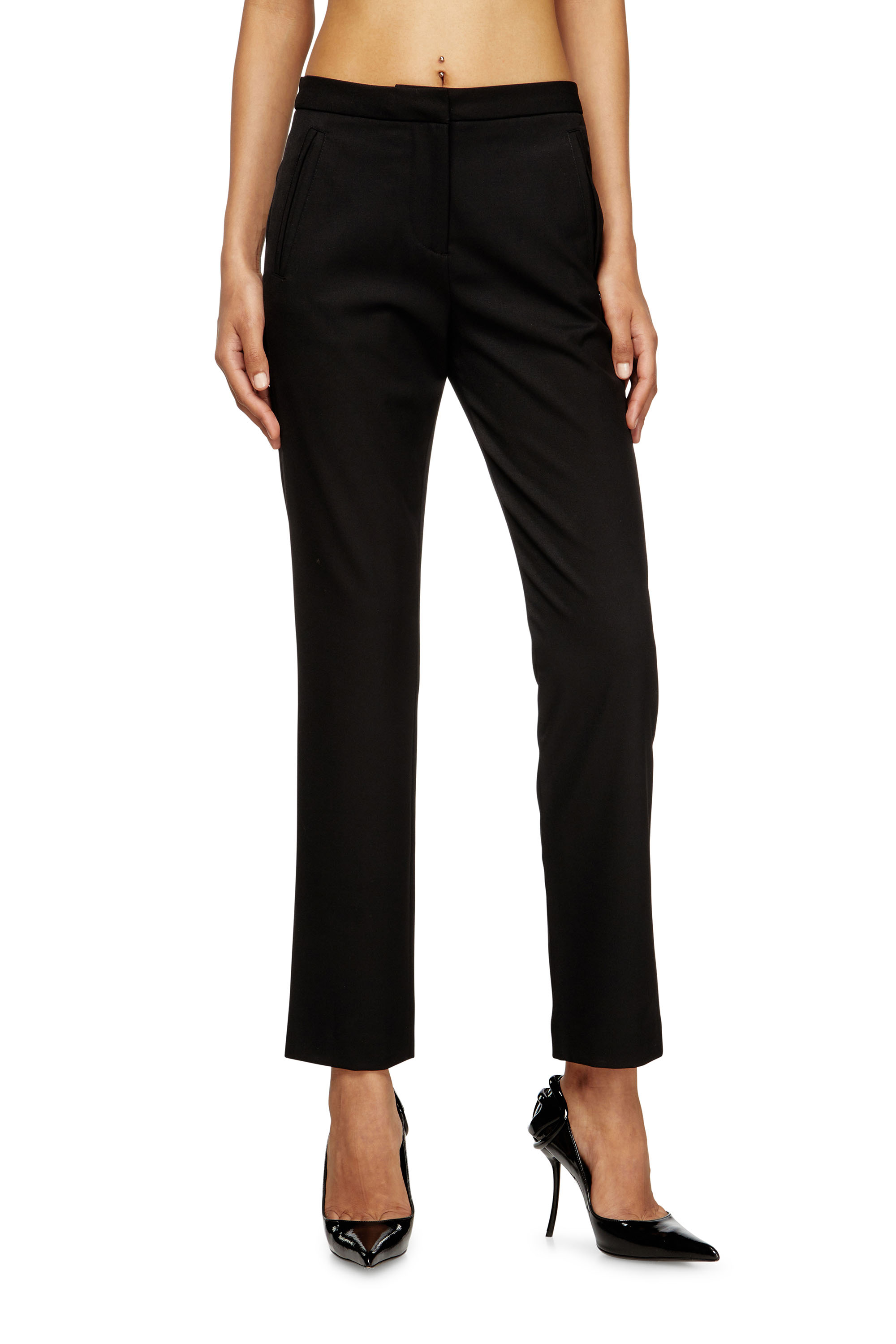 Diesel - P-LACER-R2, Woman's Wool blend pants with welt pockets in Black - 1