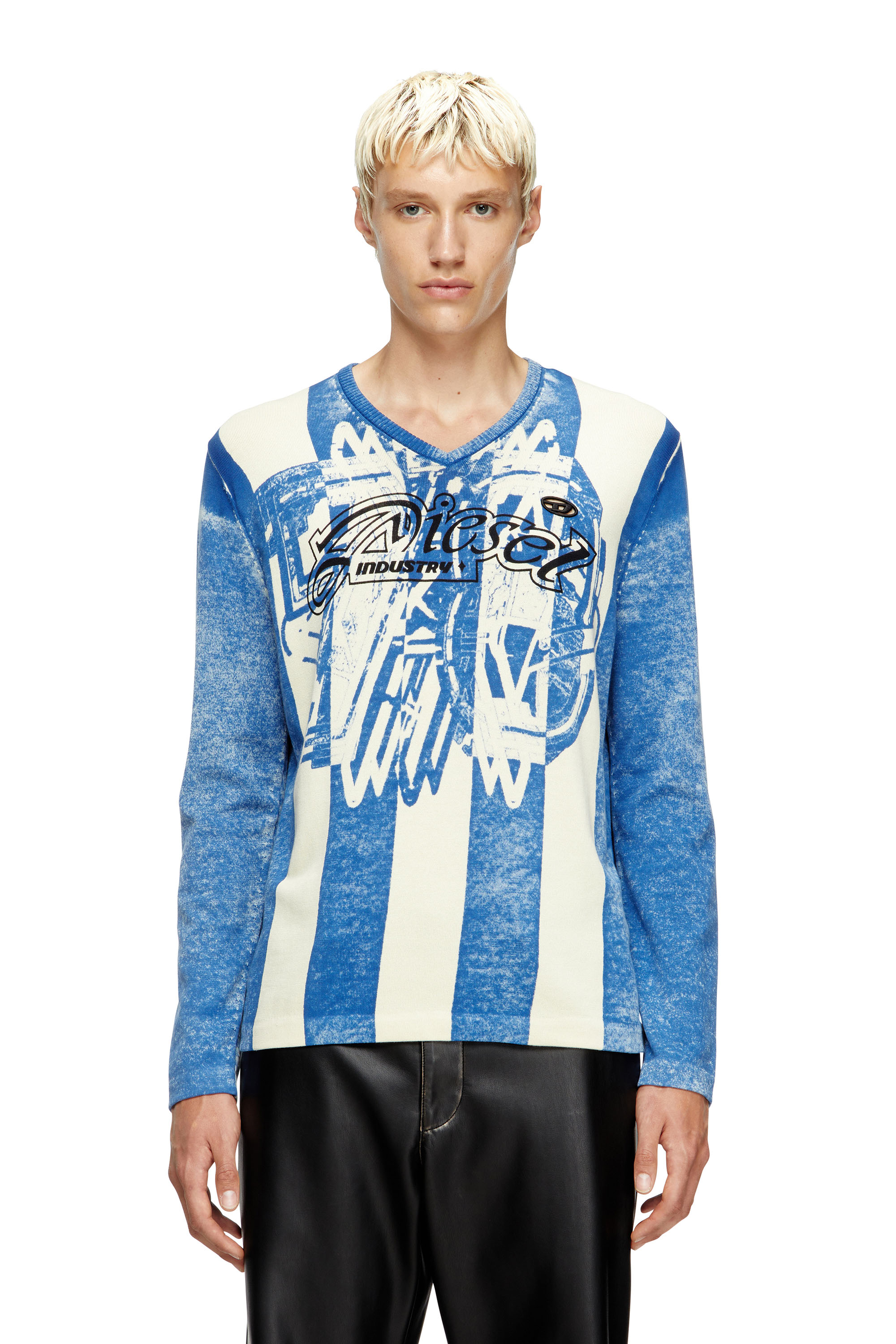 Diesel - K-OLIBA-V, Man's Inside-print striped jumper in Blue/White - 1