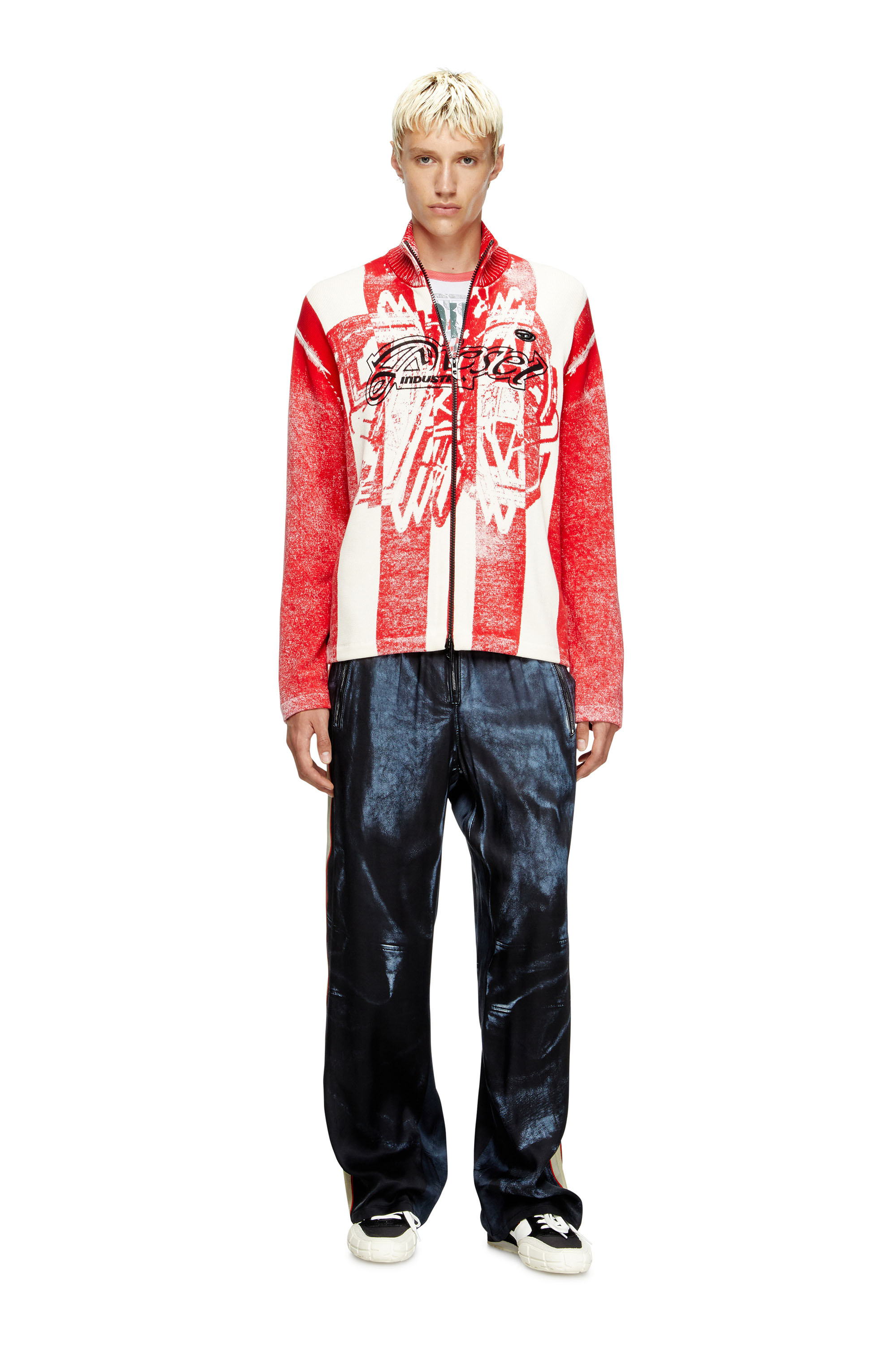 Diesel - K-OLIBA-JKT, Man's Inside-print striped zipped cardigan in Red/White - 2