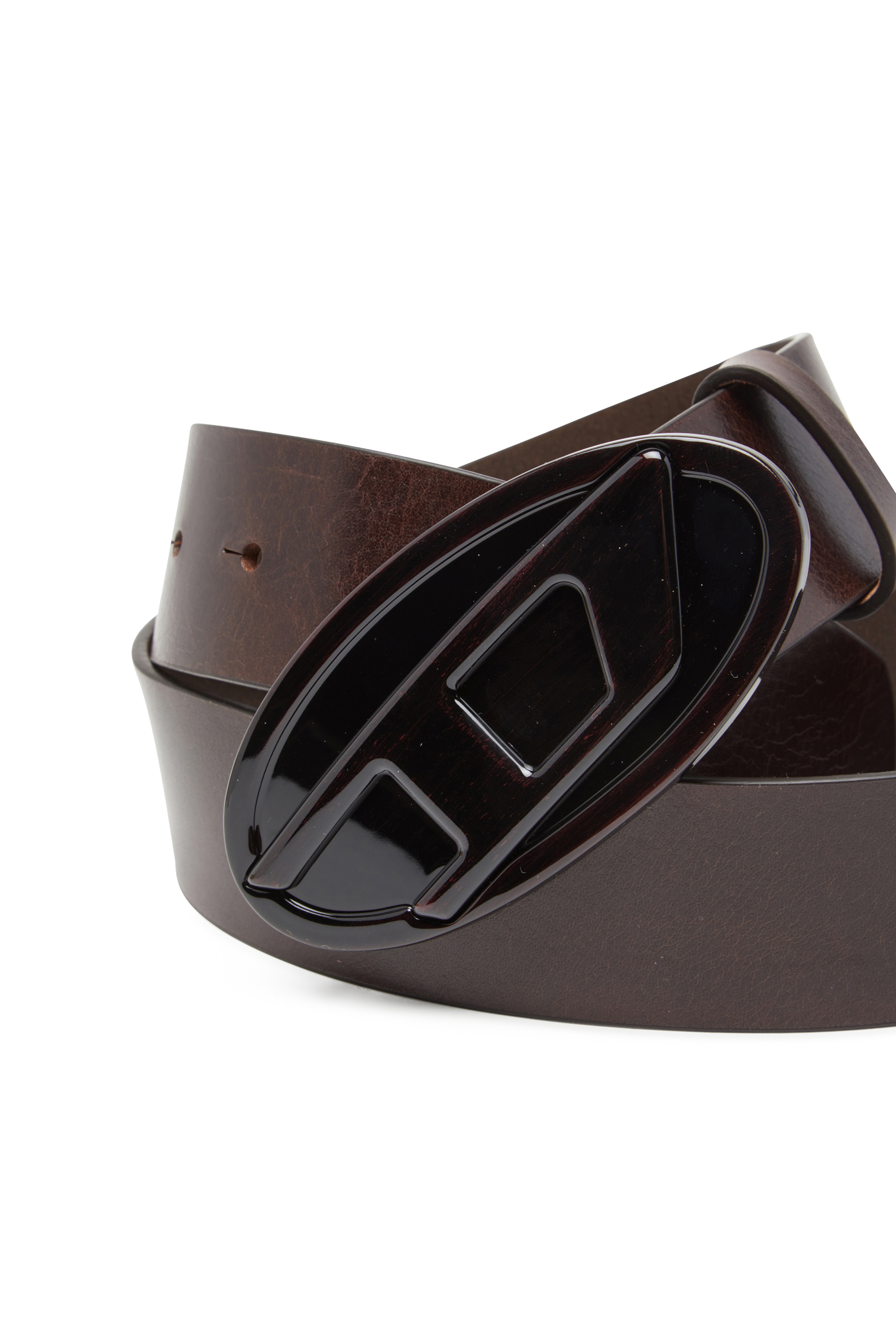 Diesel - B-1DR 2.0, Woman's 4cm leather belt with glossy Oval D buckle in Brown - 4