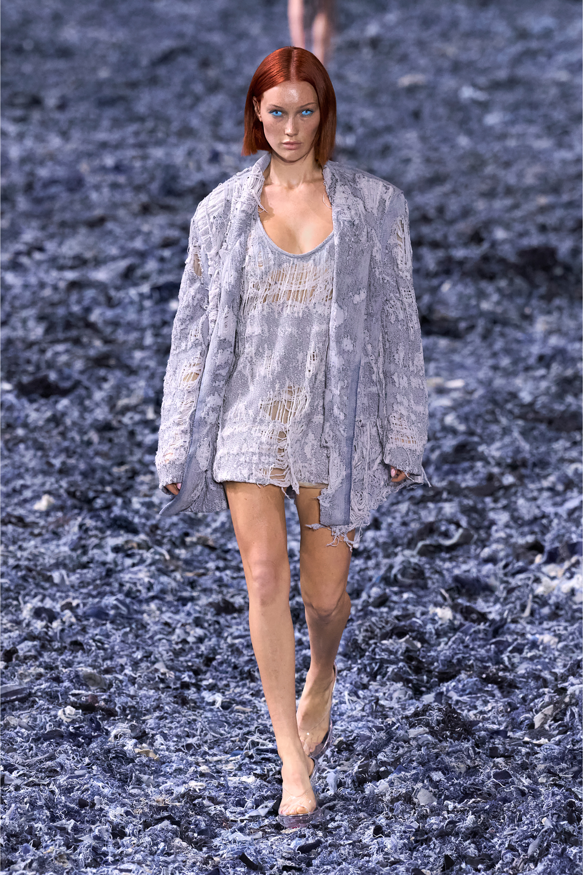 Diesel - DE-DALBY-FSG, Woman's Top in ultra-destroyed jacquard denim in Light Blue - 5