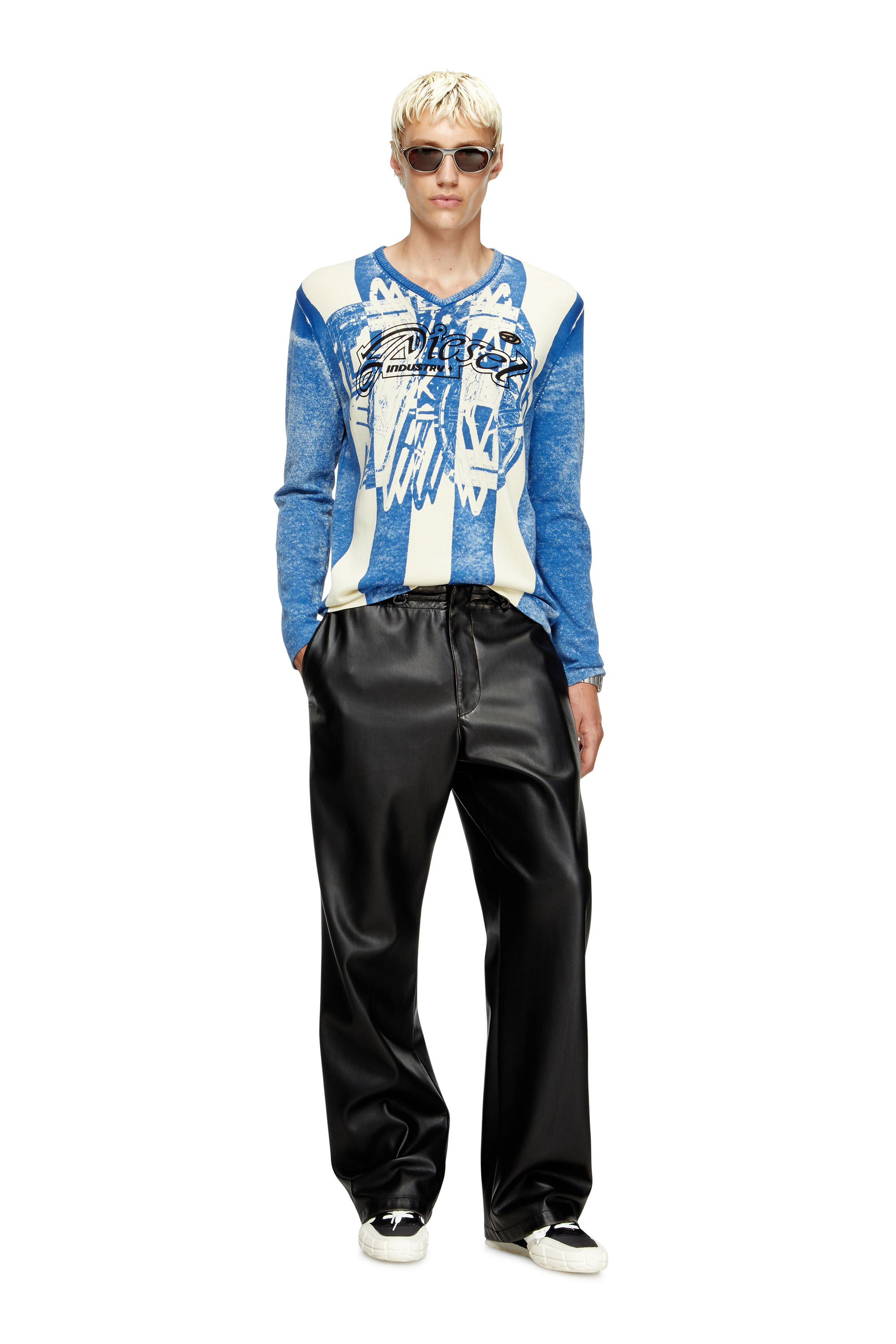 Diesel - K-OLIBA-V, Man's Inside-print striped jumper in Blue/White - 2