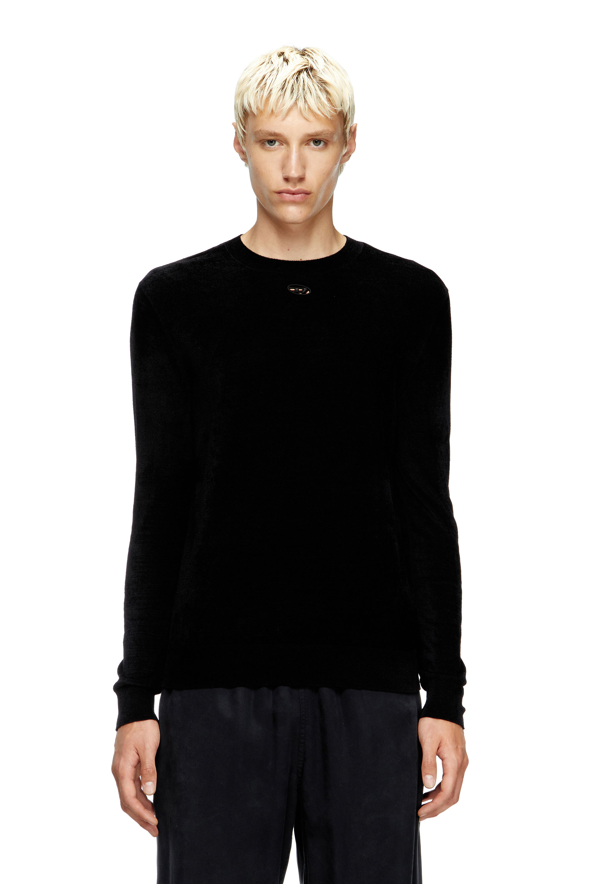 Diesel - K-CEVRO, Man's Chenille jumper with cut-out logo in Black - 1