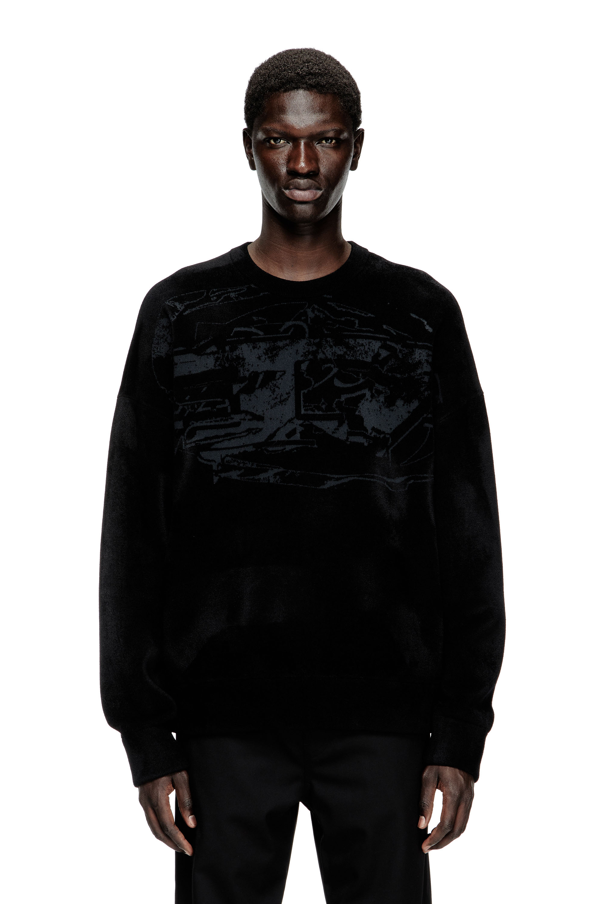 Diesel - K-TRESA, Man's Chenille-jacquard jumper with logo motif in Black - 1