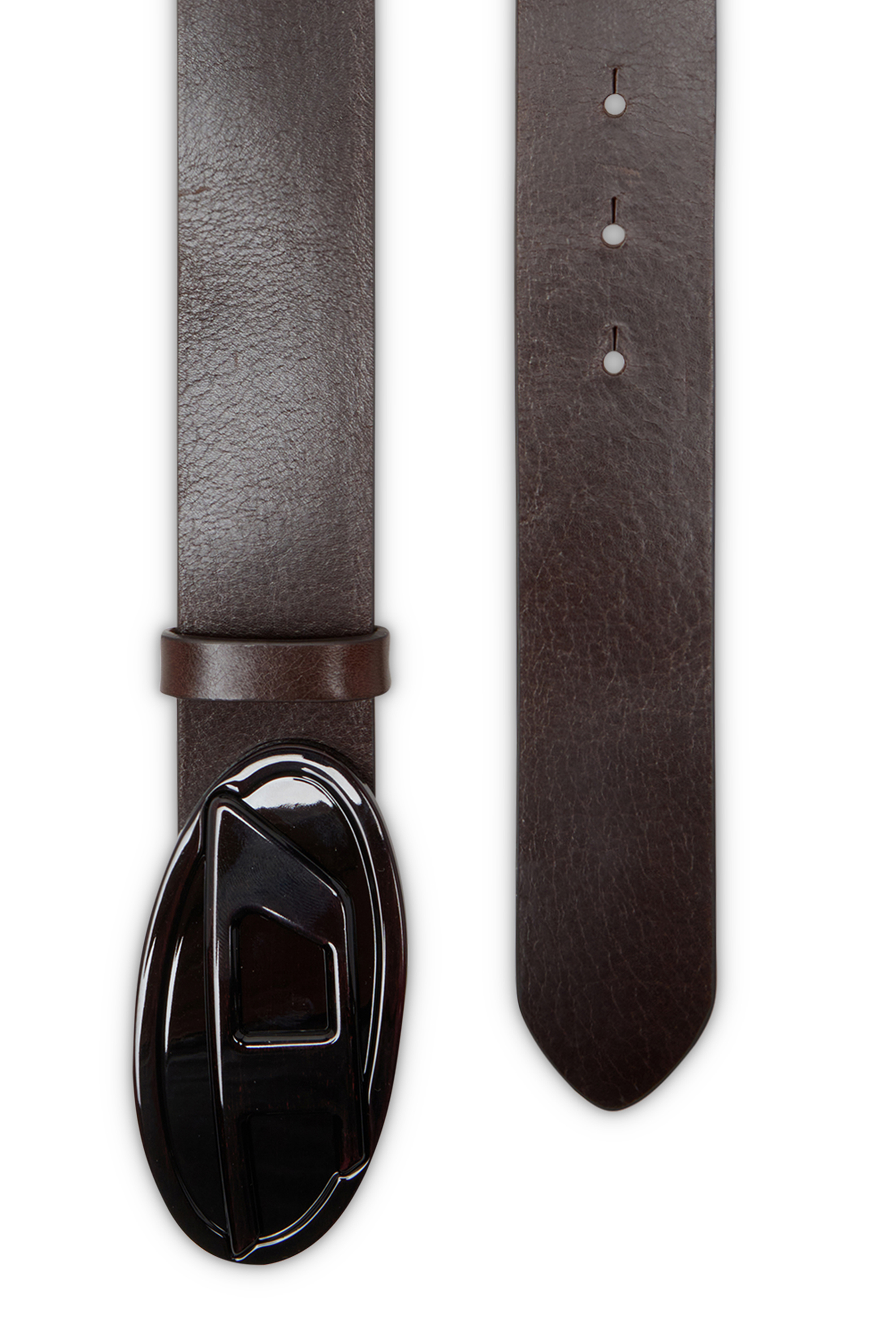 Diesel - B-1DR 2.0, Woman's 4cm leather belt with glossy Oval D buckle in Brown - 3