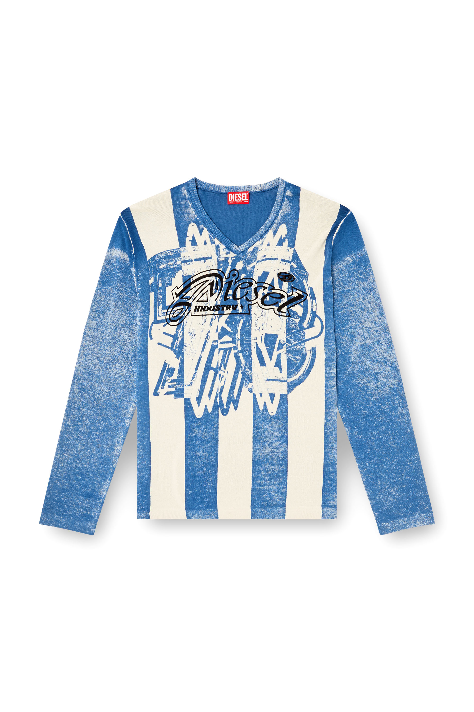 Diesel - K-OLIBA-V, Man's Inside-print striped jumper in Blue/White - 3