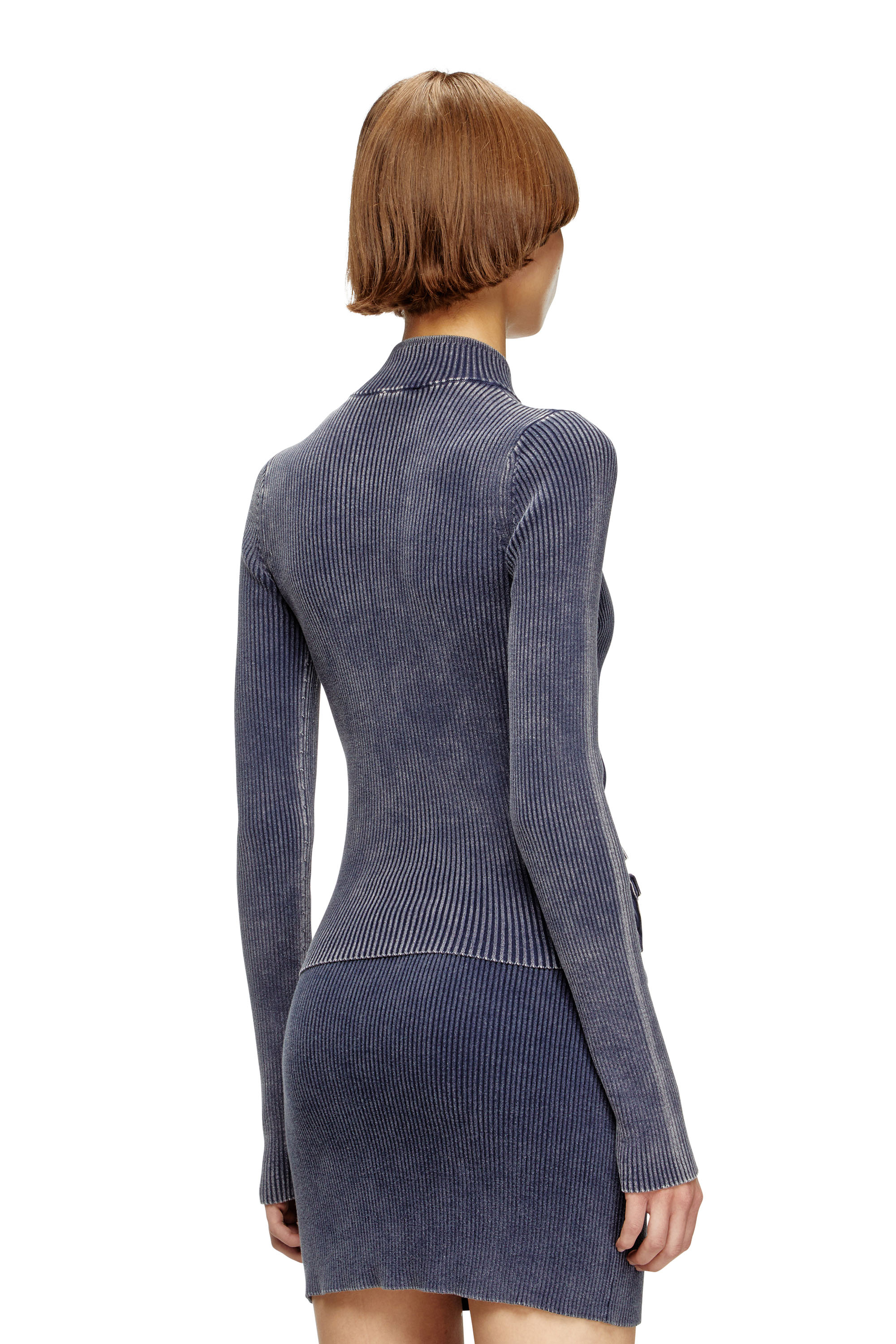 Diesel - M-MELISSA, Woman's Zip-up cardigan with denim cargo pockets in Blue - 4