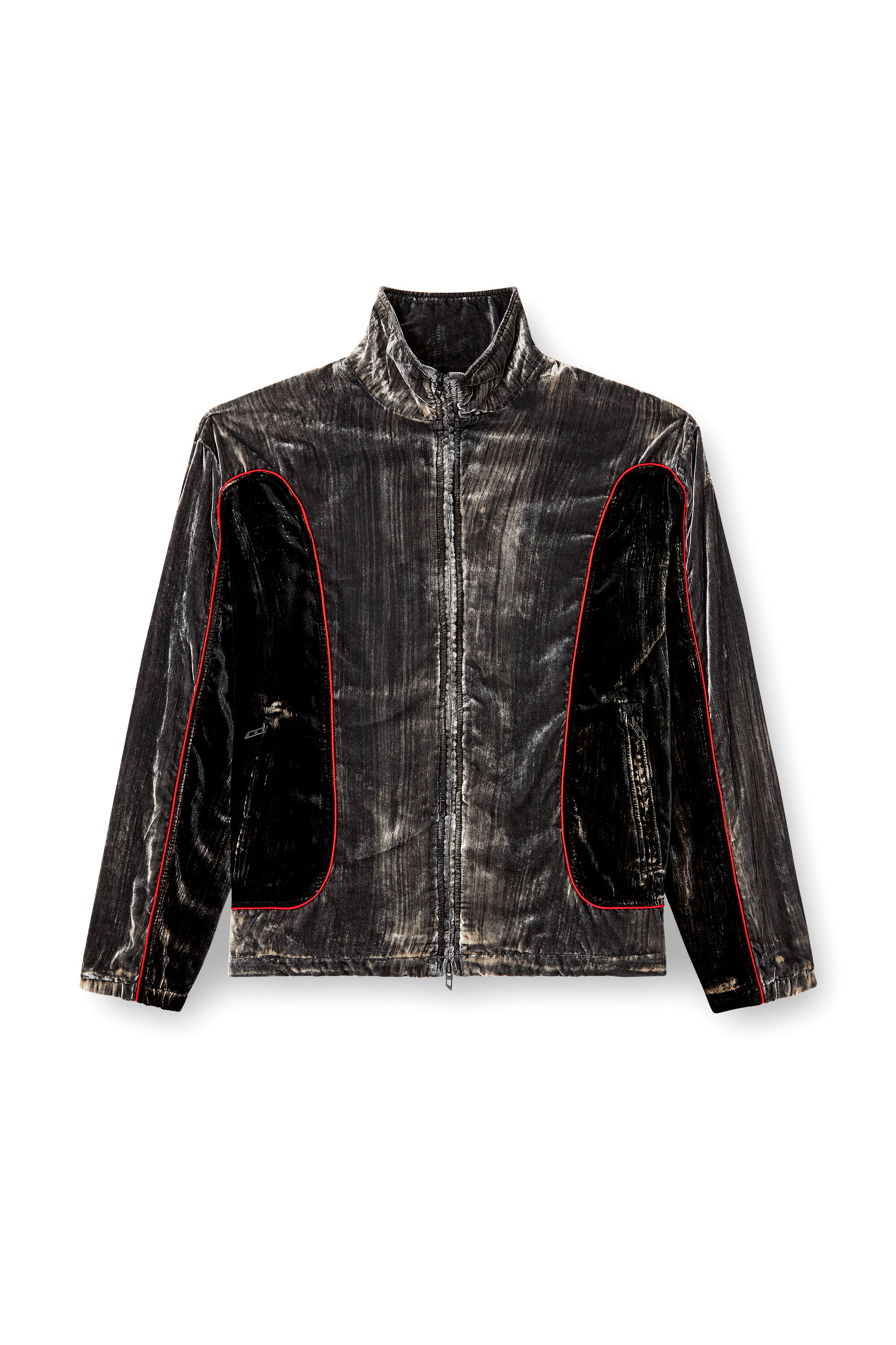 Diesel - J-HAY, Man's Track jacket in treated velvet in Black/Red - 3